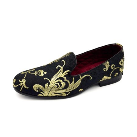 Slipper Satin Negro/Gold Flores