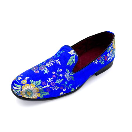 Slipper Satin Azul Flores