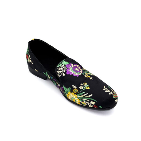 Slipper Satin Negro Flores - Image 2