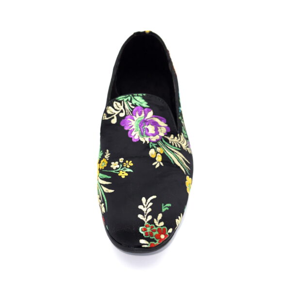 Slipper Satin Negro Flores - Image 4