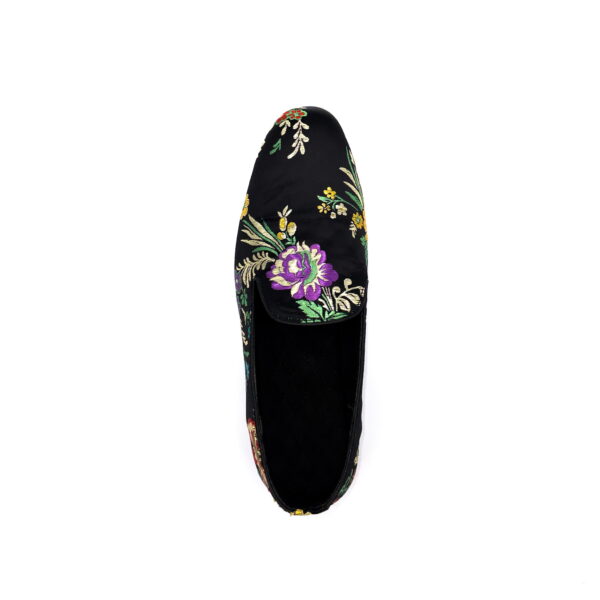 Slipper Satin Negro Flores - Image 5