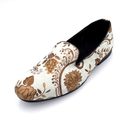 Slipper Satin Blanco/Gold Flores