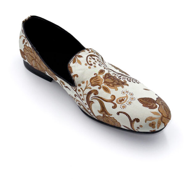 Slipper Satin Blanco/Gold Flores - Image 2