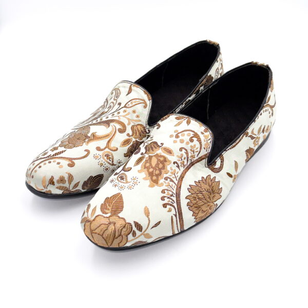 Slipper Satin Blanco/Gold Flores - Image 3